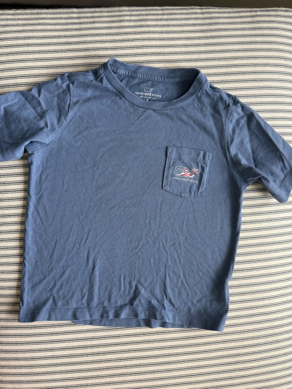 Vineyard Vines Blue Short Sleeve Pocket Tee with Flag Whale